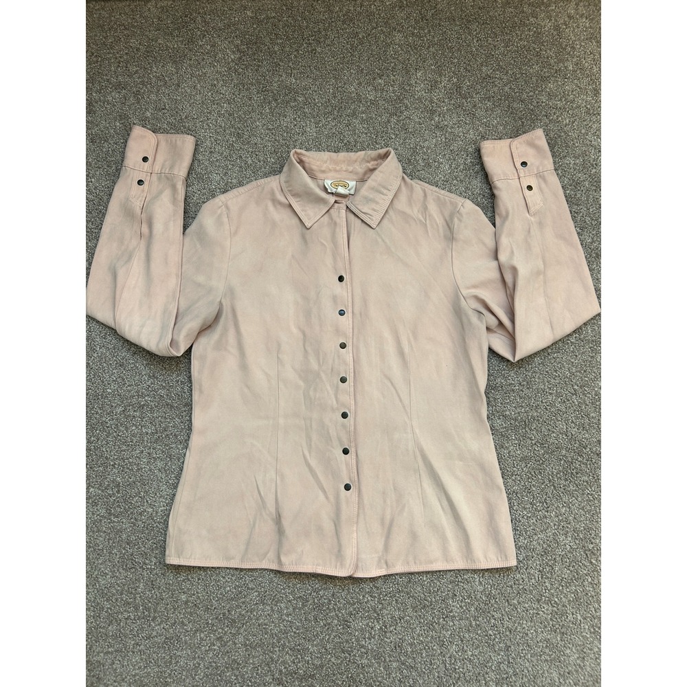 Talbots Button Down Shirt Womens 8 Pink Excellent Faux Suede Snap Front Top